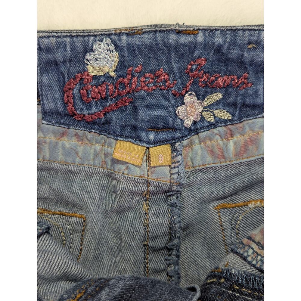 VTG Candie's Y2K Embroidered Distressed Straight Leg Jeans Med Wash Jr Sz 9 - Picture 7 of 16